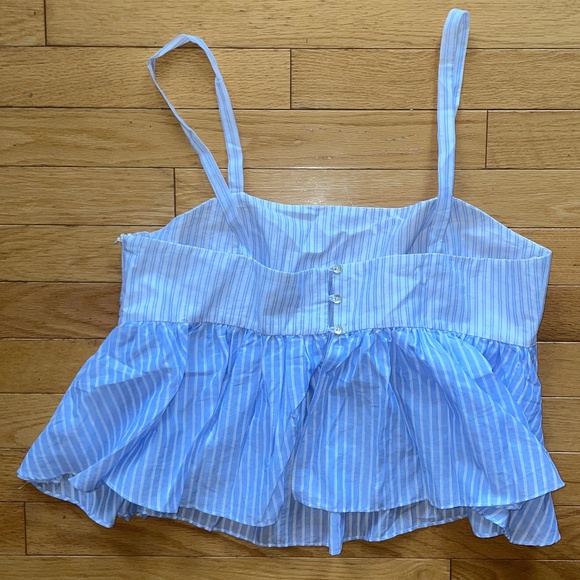 New Zara Blue and White Striped Open-Back Cropped Tank Top - Picture 12 of 16